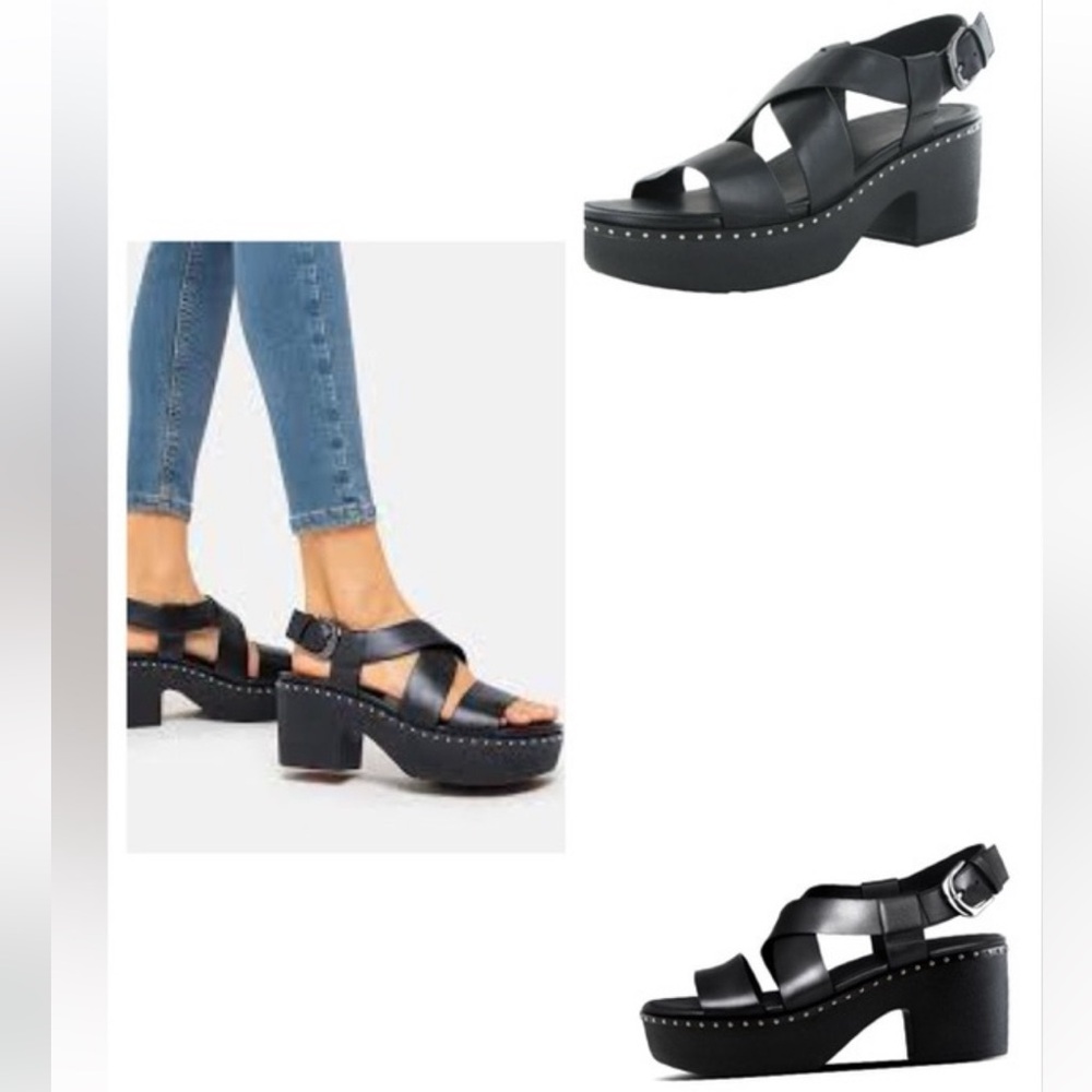 Pilar Platform Clogs Fit Flop Back Strap Black Leather Microstudded CUSHX Sz 10 - Picture 10 of 10